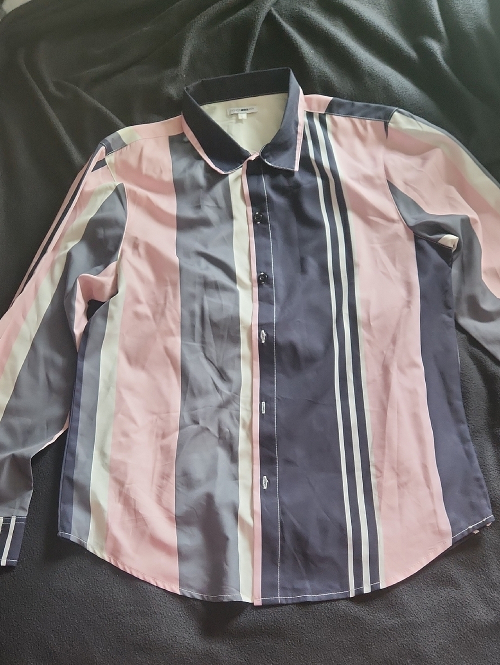 Fashion Nova Men's Long-Sleeve Striped Button-Up Shirt - Pink & Navy